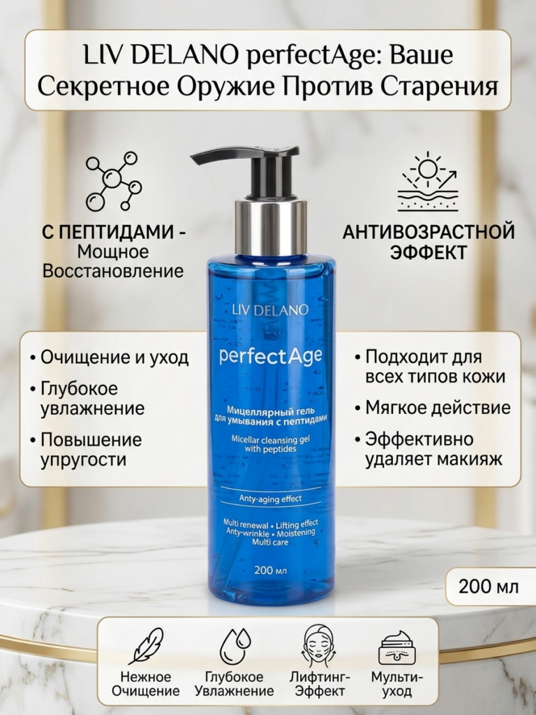 Мицеллярный гель для умывания с пептидами, 200 мл